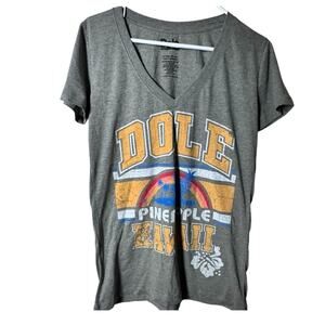 Dole Women's Gray Distressed Pineapple  Graphic V-Neck  Short Sleeve T-Shirt